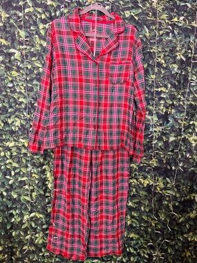 Pink Red Green White Gold Plaid Two-Piece Pajama Set